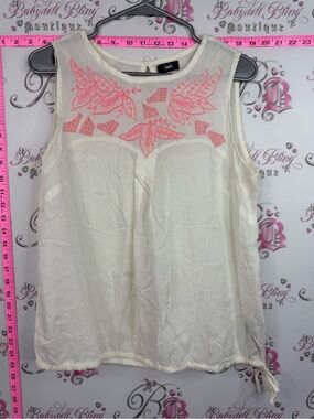 F&F tank top neon Ivory Sleeveless Tank with Coral Pink Embroidery